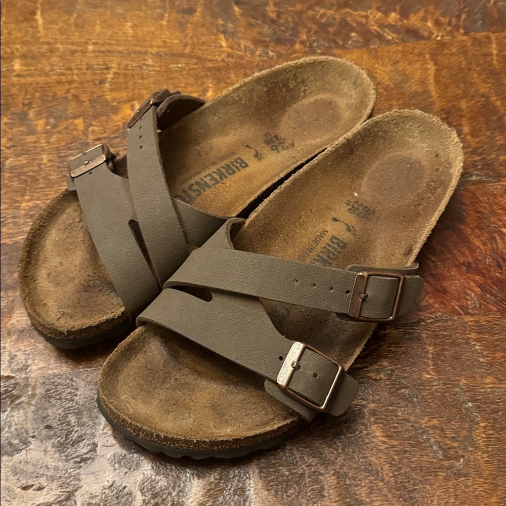 Birkenstock Brown Cross-Strap Slide Sandals